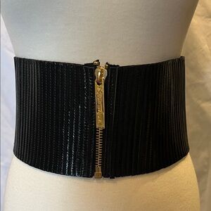 Michael Kors Black Ribbed Belt with Gold Accent